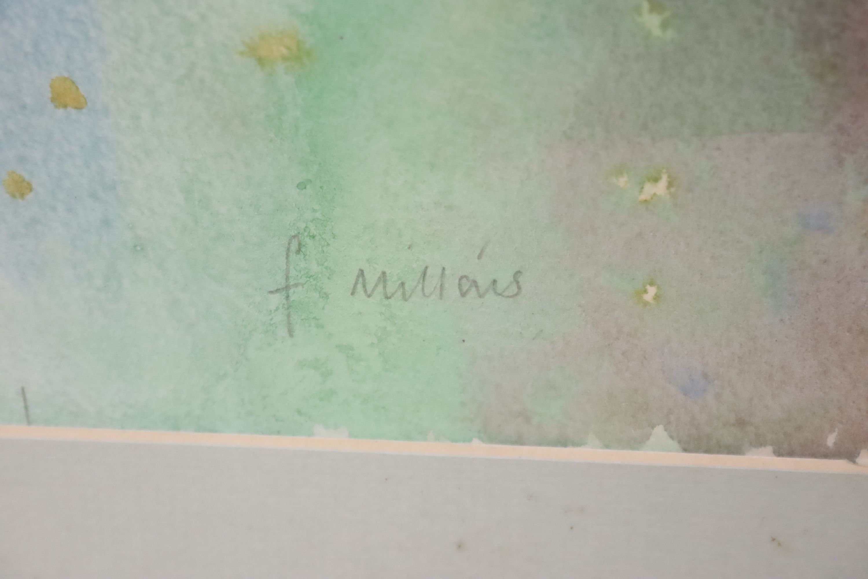 F. Millais, watercolour, Still life of flowers in vases, signed, 48 x 48cm
